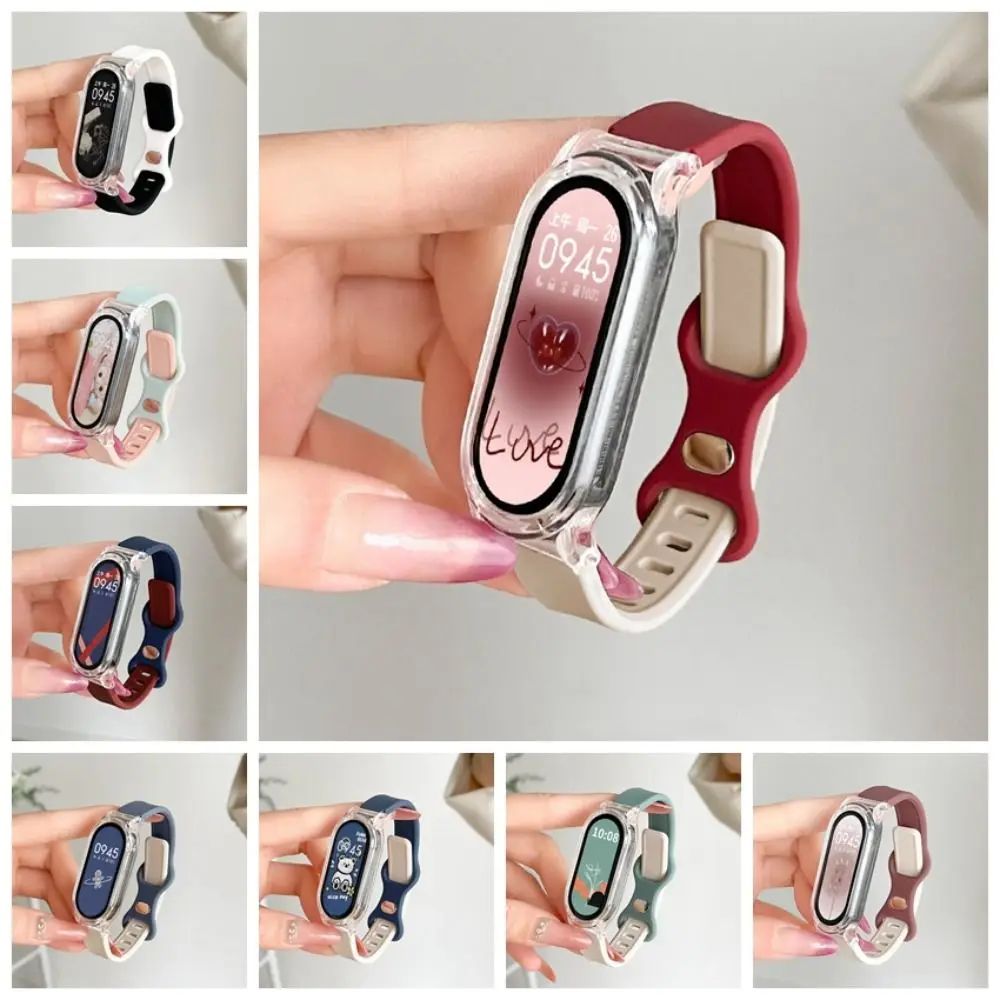 Two Tone Design Watch Case New Soft Breathable Wristband Button Style Replacement Strap for Xiaomi Mi Band 8 Summer