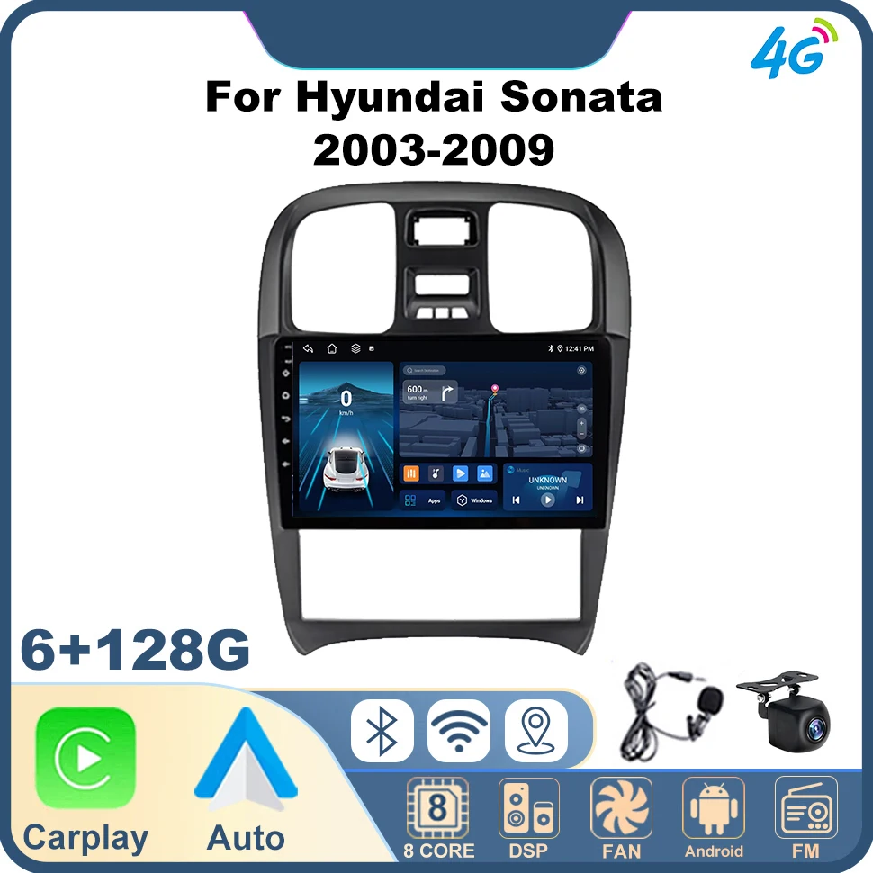 9'' Android Car Setero Radio Wireless Carplay 4G NET for Hyundai Sonata 2003-2009 Navi GPS BT 8core DSP Multimedia Player Stereo