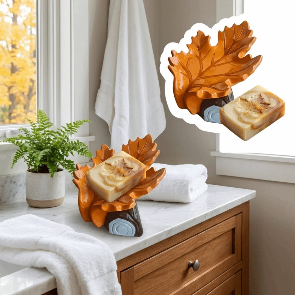 Resin Soap Tray Maple Leaf Shape Embossed Vein Details Storage Ornament Thickened Construction Glossy Surface Leaf Tray