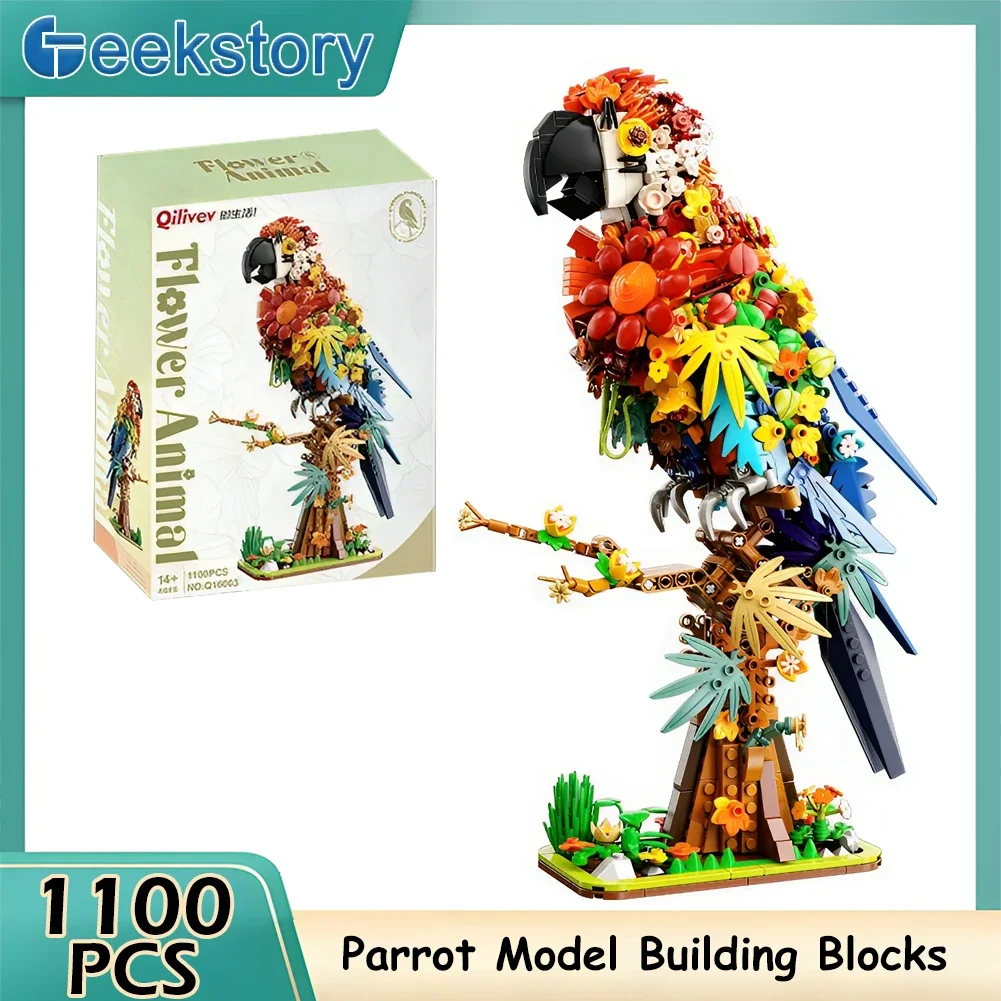 

Parrot Building Blocks Flower Animal Series with Movable Joints Bird Animal Model MOC Creative Bricks Room Decoration DIY Gift