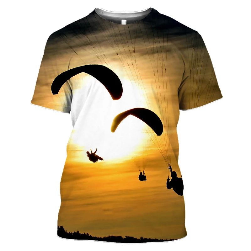 Parachute Men\'s T-shirt 3d Printing Retro Skydiving T-shirt Parachuting Skydive Tee Tops Paragliding Homme Shirt