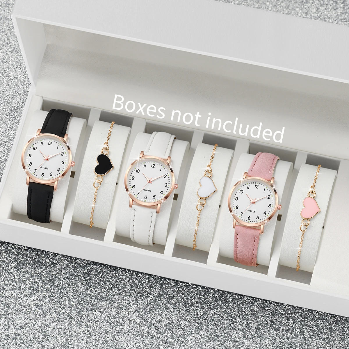 4/6PCS Fashion Leather Strap Women Quartz Watches Set Ladies Arabic Dial Wristwatch With Heart Bracelet Reloj Mujer(Without Box)