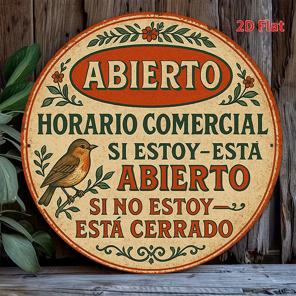Letrero de puerta abierto/cerrado en español, plano 2D, 1 unidad - Letrero redondo vintage para colgar en la pared con señalización en español de "Abierto/Cerrado", Su