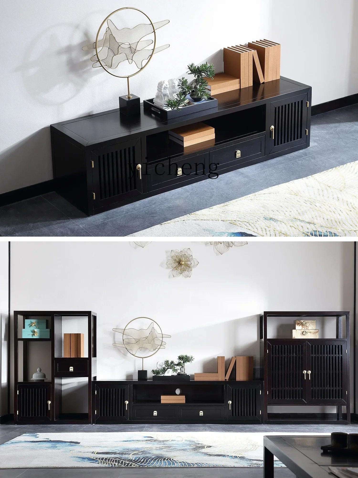 b11-modern new Chinese solid wood TV cabinet high-end multi-functional storage combination