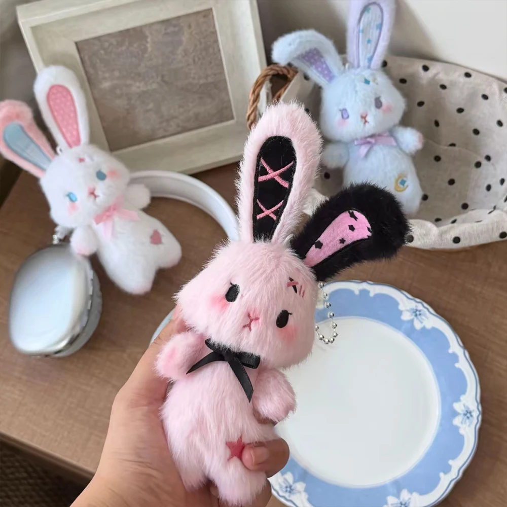 Cute Bunny Plush Keychain Kawaii Stuffed Animal Bag Charm Soft Rabbit Doll Pendant Bowknot Keyring Gift for Girls Women Backpack