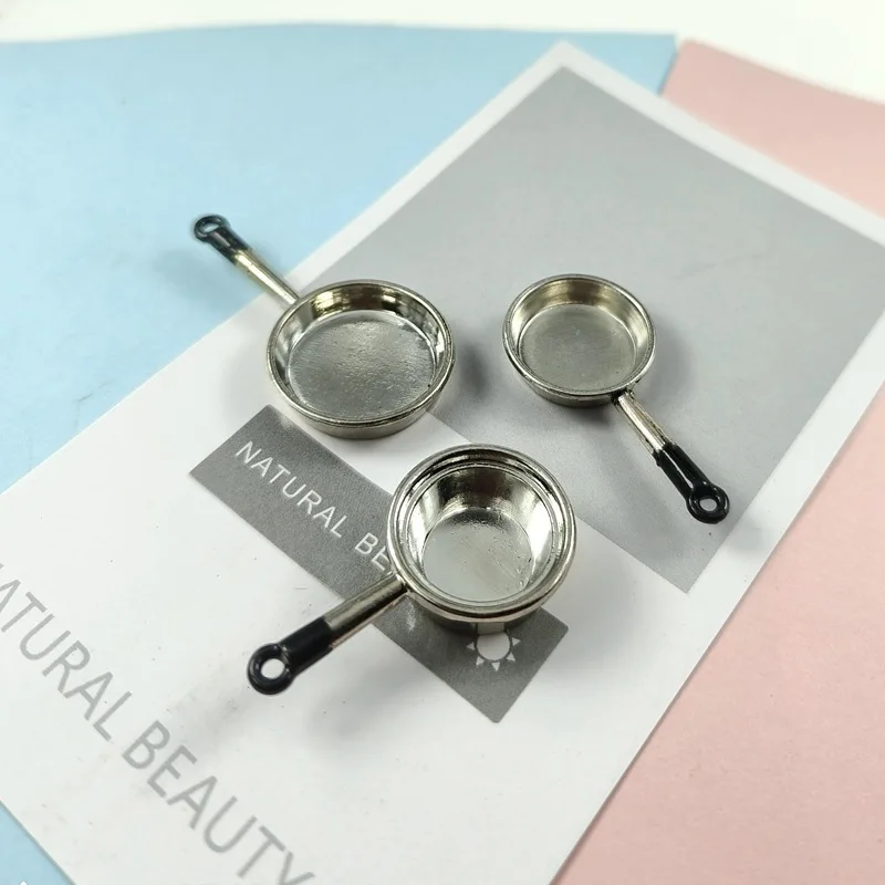 1:12 Scale Miniature Kitchen Set 3-Piece Alloy Dollhouse Furniture Realistic Cooking Pans for Hobbyist Collector DIY​