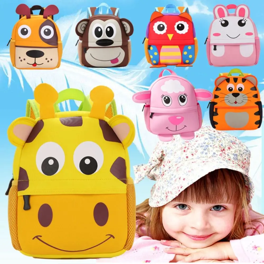 Unisex 3D Cartoon Animal Schoolbag Padrão, Neoprene Crianças Mochila, Mochila Ultra Leve, Crianças, ao ar livre