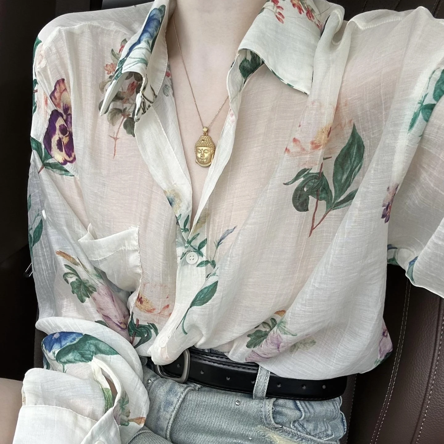 Retro Floral Long Sleeve Shirt Women's Thin Sun Protection Top Korean Style Loose Fit Summer New Arrival Elegant Anti-Aging