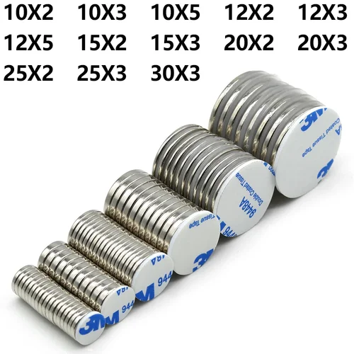 Imán de neodimio N35 súper fuerte, redondo, con adhesivo de doble cara, NdFeB, potente imán permanente, imanes para refrigerador