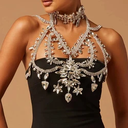 Summer Exaggerated Crystal Bra Vest Dress Chest Accessories 2024 Festival Clothing Rhinestone Body Chain Top Party Jewelry Gift