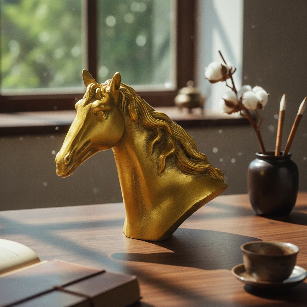 Brass Horse Figurine Polished Standing Horse Sculpture Home Decor Molded Details Craft Piece for Office Display