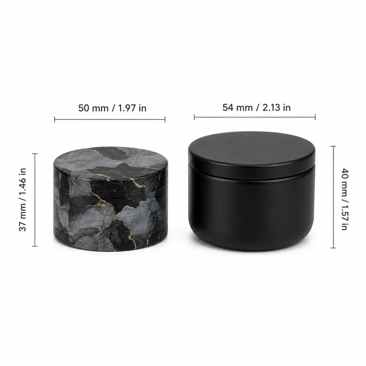 50mm Black and Gray Marble Zinc Alloy Herb Grinder 4 Layer Manual Tobacco Mill with Black Storage Jar Set Smoking Accessories
