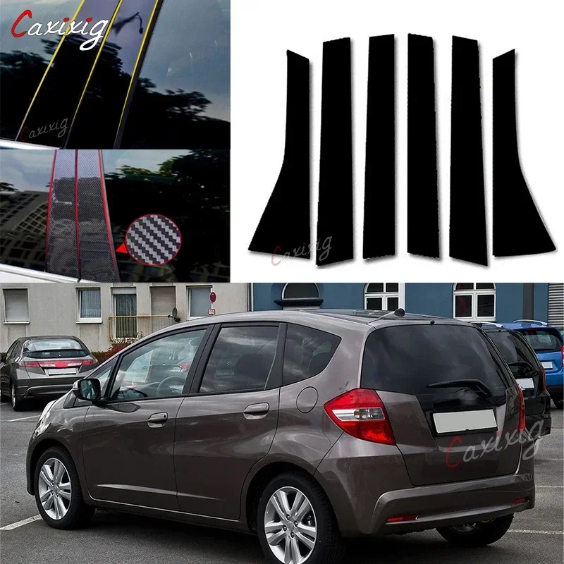 6Pcs/Set Door Window Pillar Posts Trim Molding Cover Decal Stickers For Honda Fit Jazz 5 Door Hatchback 2008 2009 2010-2012 2013