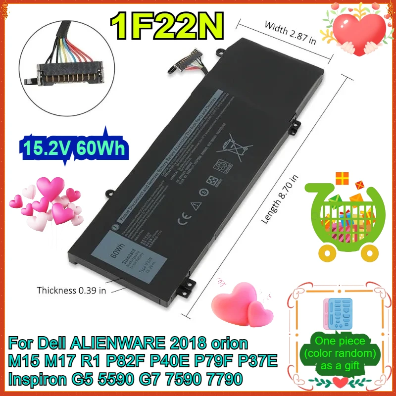 

1F22N High-Quality Laptop Battery for DELL ALIENWARE 2018 Orion M15 M17 R1 P82F P40E P79F P37E Inspiron G5 5590 G7 7590 7790