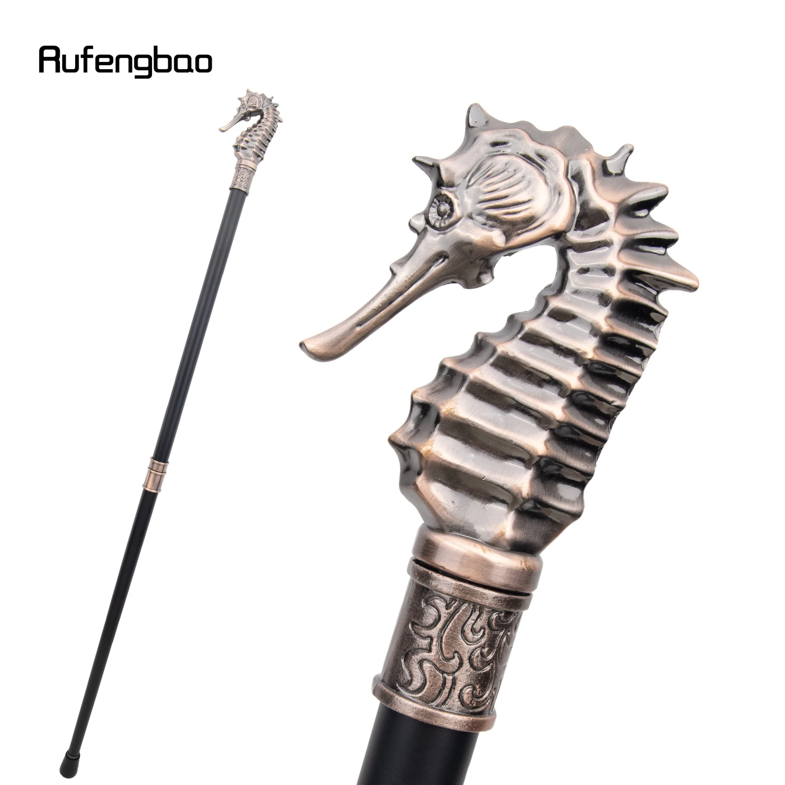 สีแดงทองแดงหรูหรา Seahorse Hippocampus Walking Cane แฟชั่นตกแต่ง Stick สุภาพบุรุษ Elegant คอสเพลย์ Cane ลูกบิด Crosier 93 ซม.