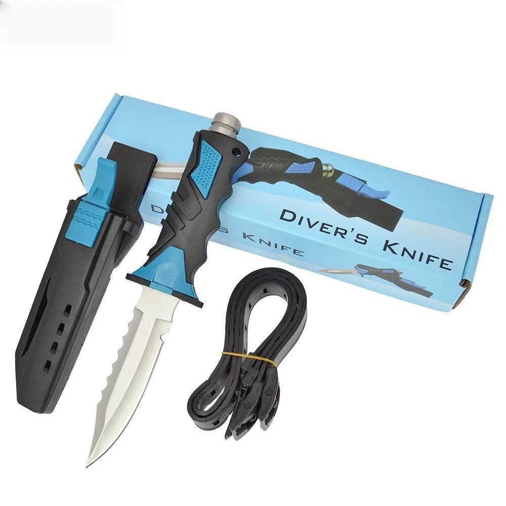 نقطة الرمح للغوص وسكين البقاء على قيد الحياة |   شفرة تكتيكية ثابتة مع حزام الساق |   قاطع حبل من الفولاذ المقاوم للصدأ للإنقاذ وصيد الأسماك والمخيم
