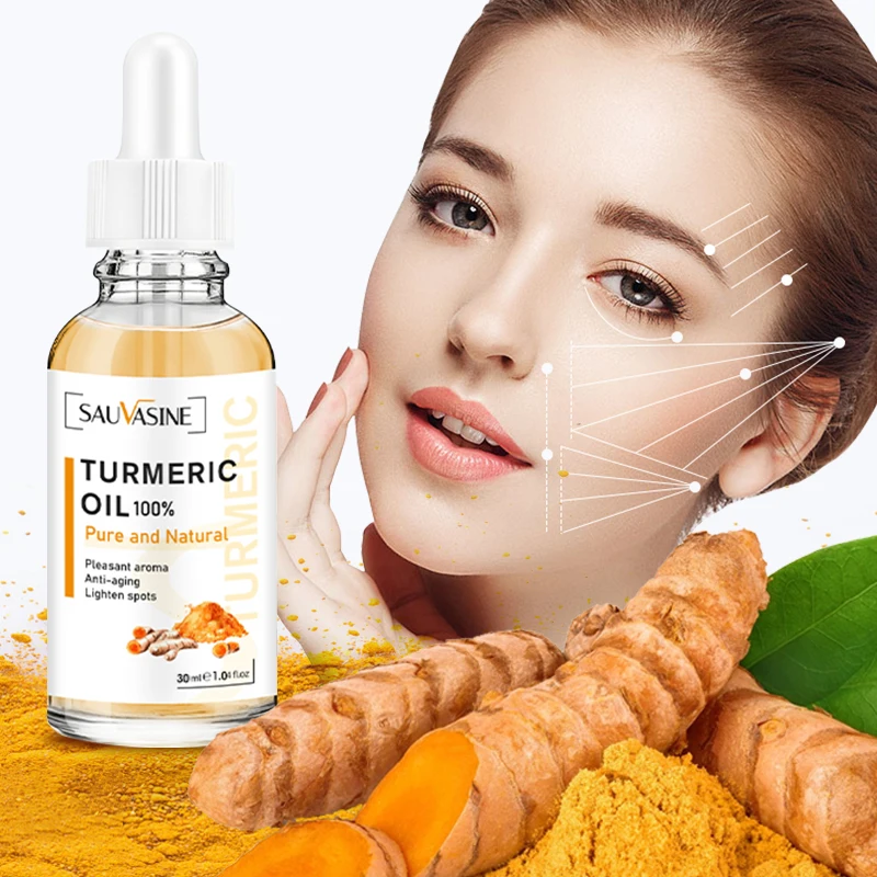 Huile de curcuma pour le visage, 100% pure et naturelle, arôme agréable, anti-âge et éclaircit les taches, 30ml/1.0 fl.oz