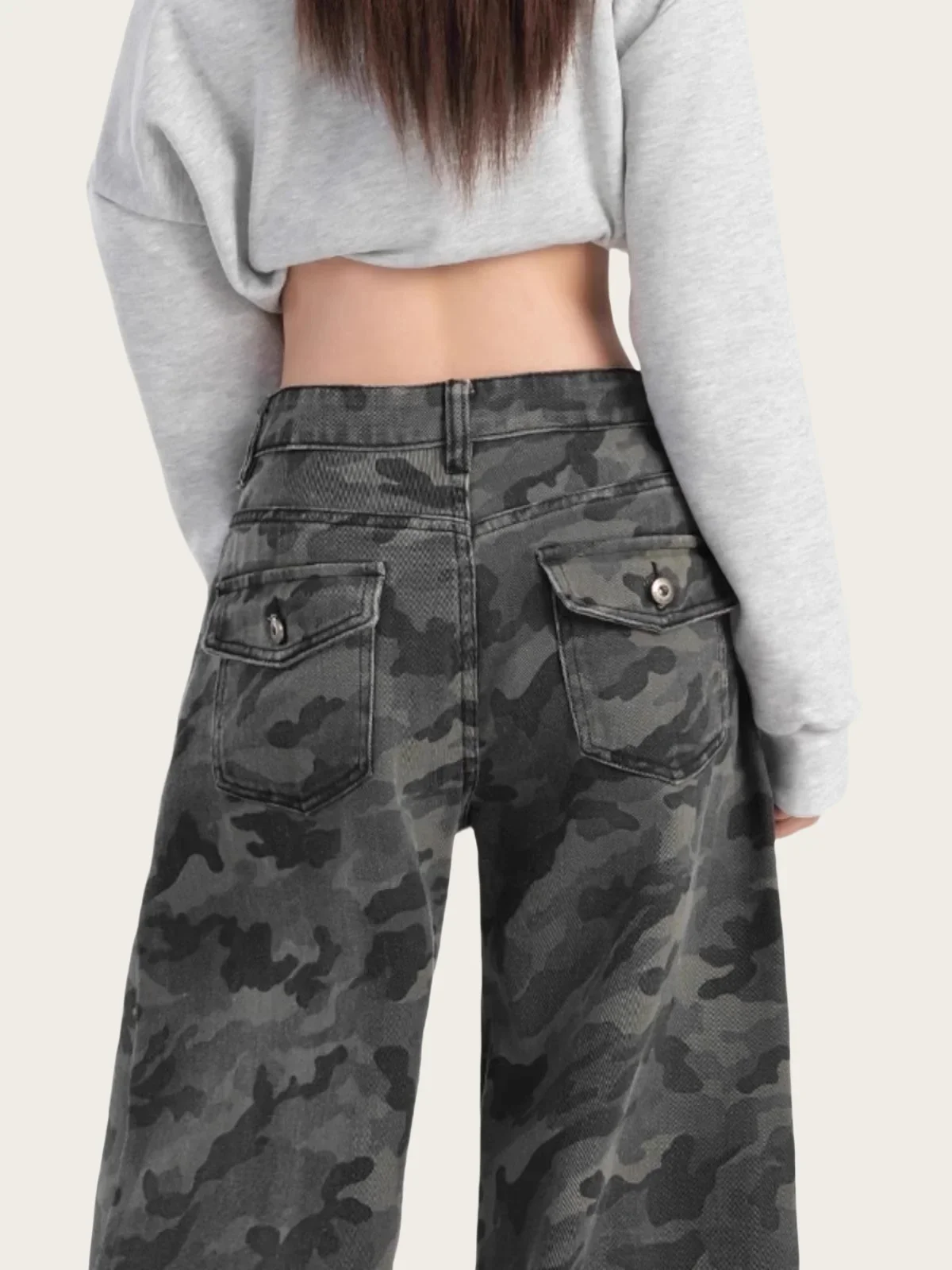 Camouflage Jeans Women Y2K Hip Hop Vintage High Waisted Jeans Straight Streetwear Casual Loose Large Size Wide Leg Denim Pants