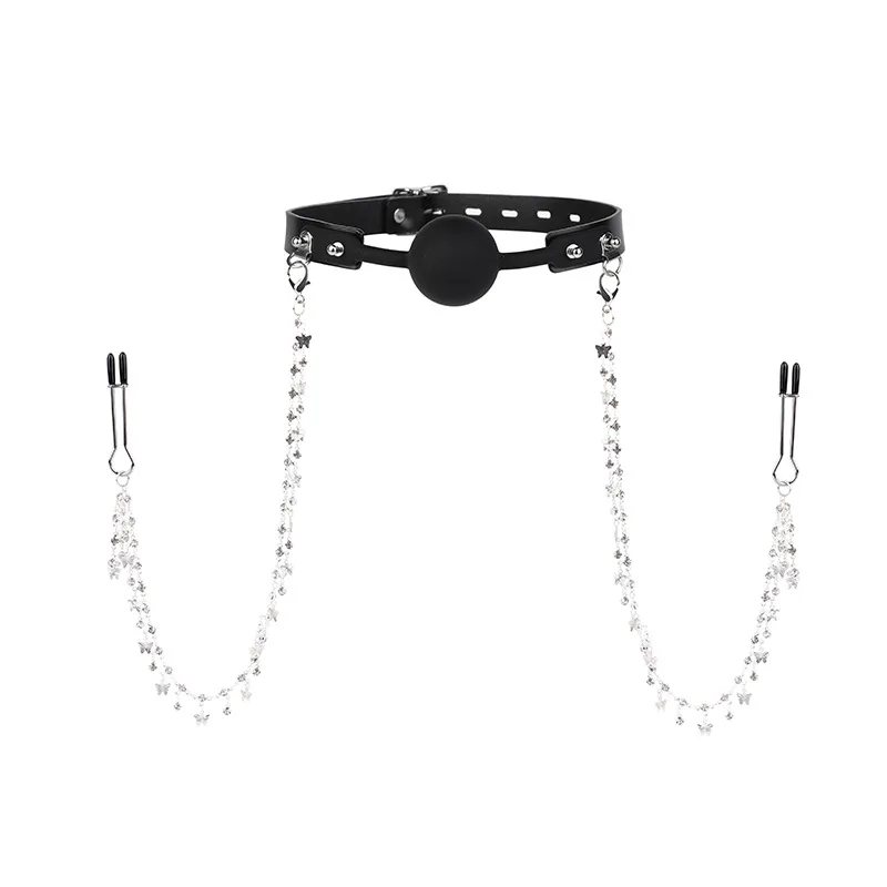 Light Luxury Leather Silicone Adjustable Detachable Earbuds BDSM Butterfly Nipple Clamps Gag Suit Mouth Restraint Bondage Gear