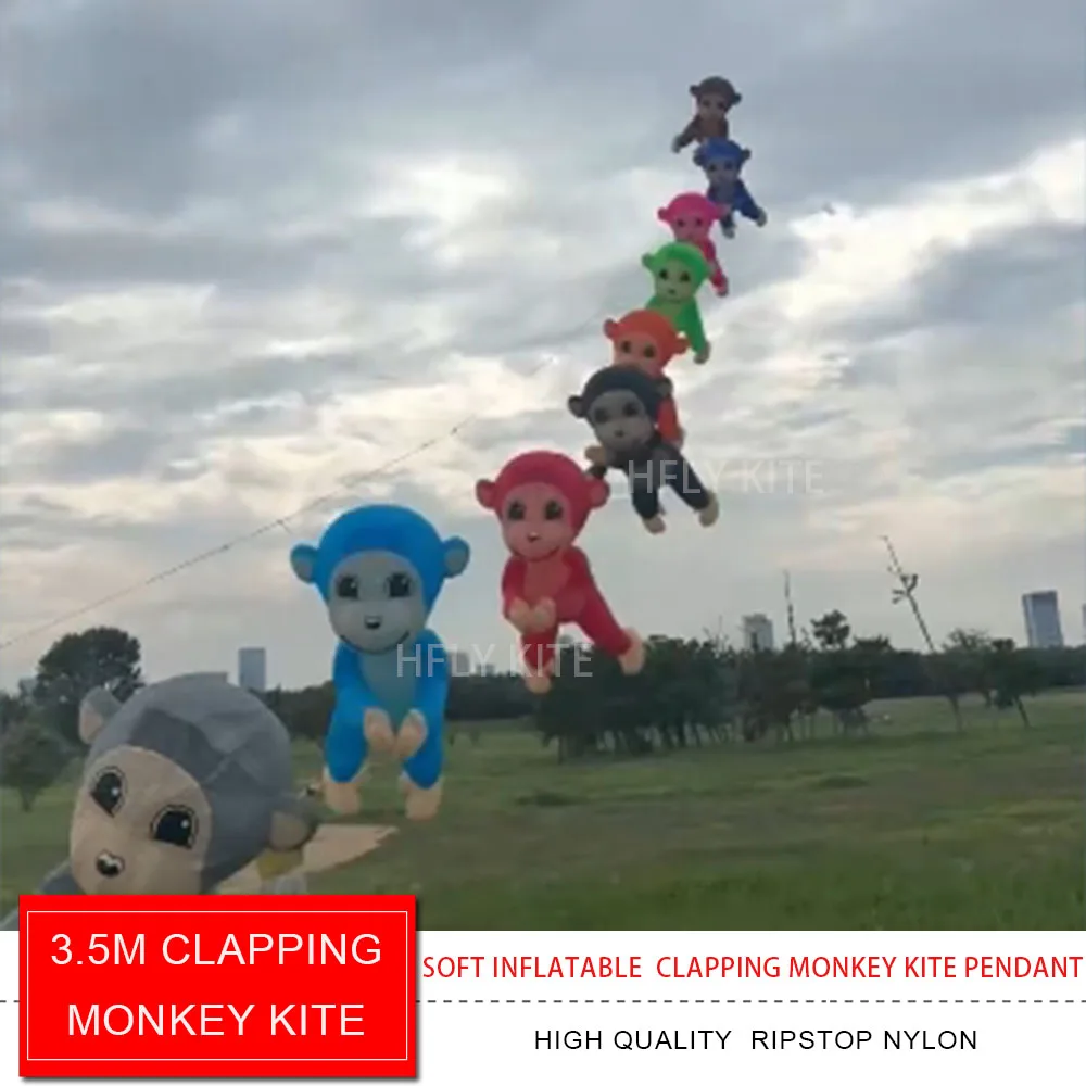 HFLY 신제품 3.5m 박수하는 원숭이 연줄 세탁물 성인용 고품질 립스탑 나일론 부드러운 동물 쇼 연 펜던트