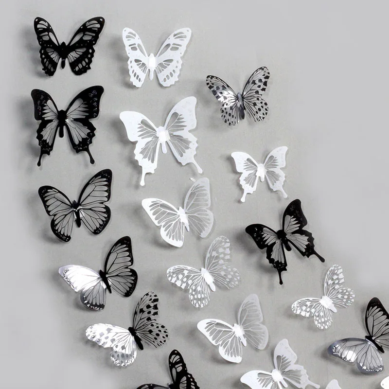 

18Pcs Simulated 3D Hollow Butterfly PVC Creative Wall Stickers Fridge Decals Wallpaper Wedding Party Home Decoration Accessories