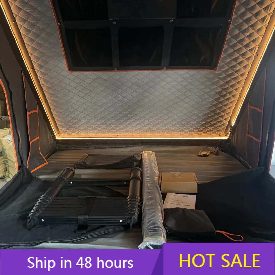 

In Stock 2-3 Person Hard Shell Roof Top Tent Black Gray Aluminum Camping Triangle Car Rooftop Tent