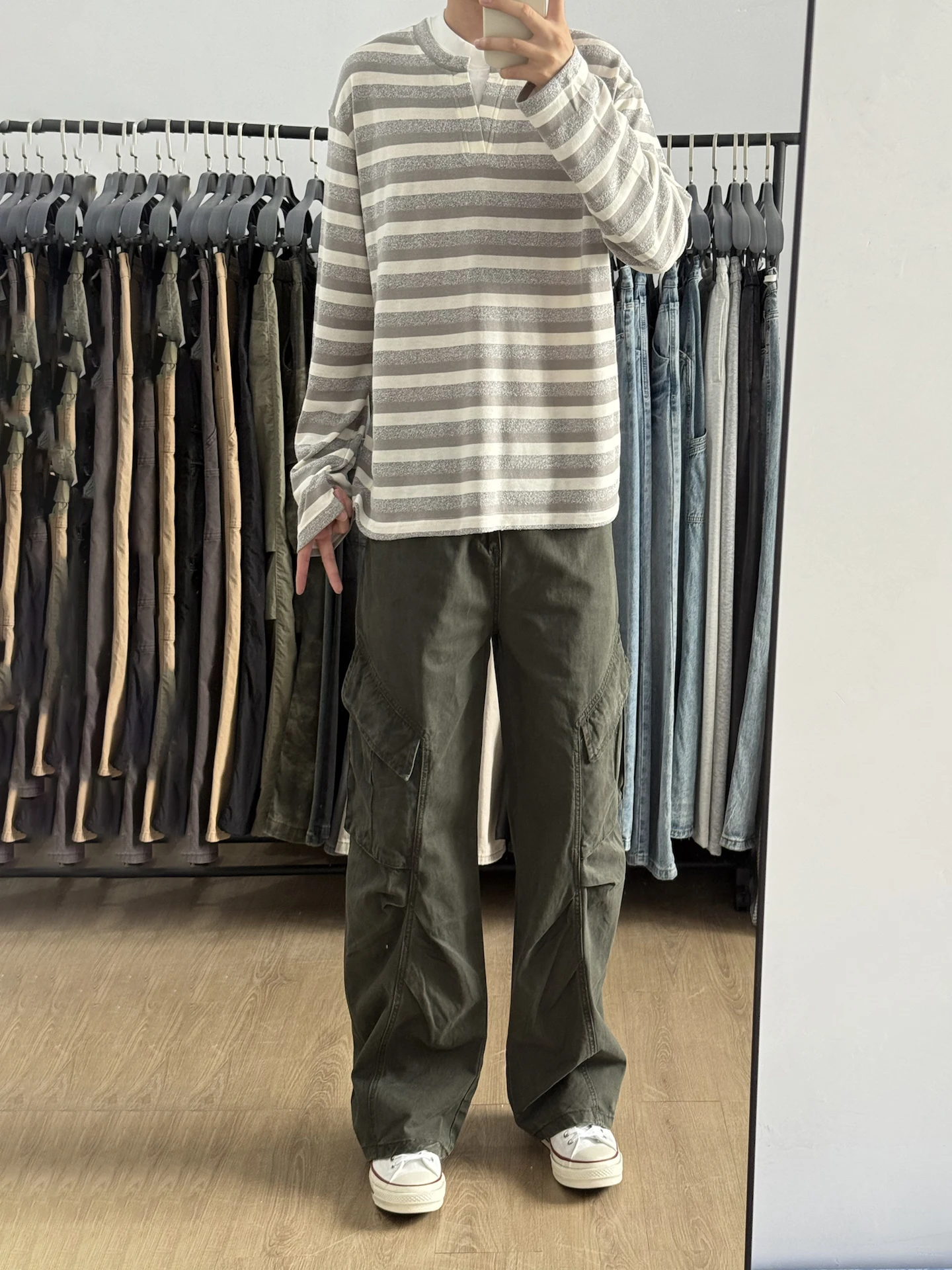 

Military Green Men's Jeans Knife Straight Leg Multi-Pocket Pleated Workwear Trousers CleanFit Wide Leg Casual Pants
