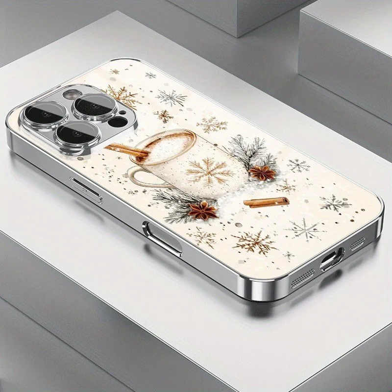 

Чехол для телефона с рождественским узором снежинки для iPhone 17 16e 16 15 14 13 12 Mini 11 Pro XS Max Air Plus, роскошный чехол из закаленного стекла