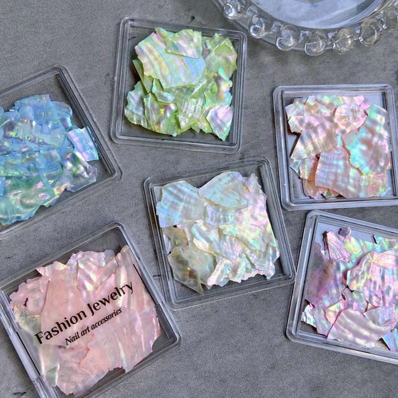 Ultradünne Große Natürliche Abalone-Muschelscheiben mit Unregelmäßiger Aurora-Optik für Nagelkunst-Dekorationen, DIY-Maniküre-Zubehör, 1 Box – Detail 3