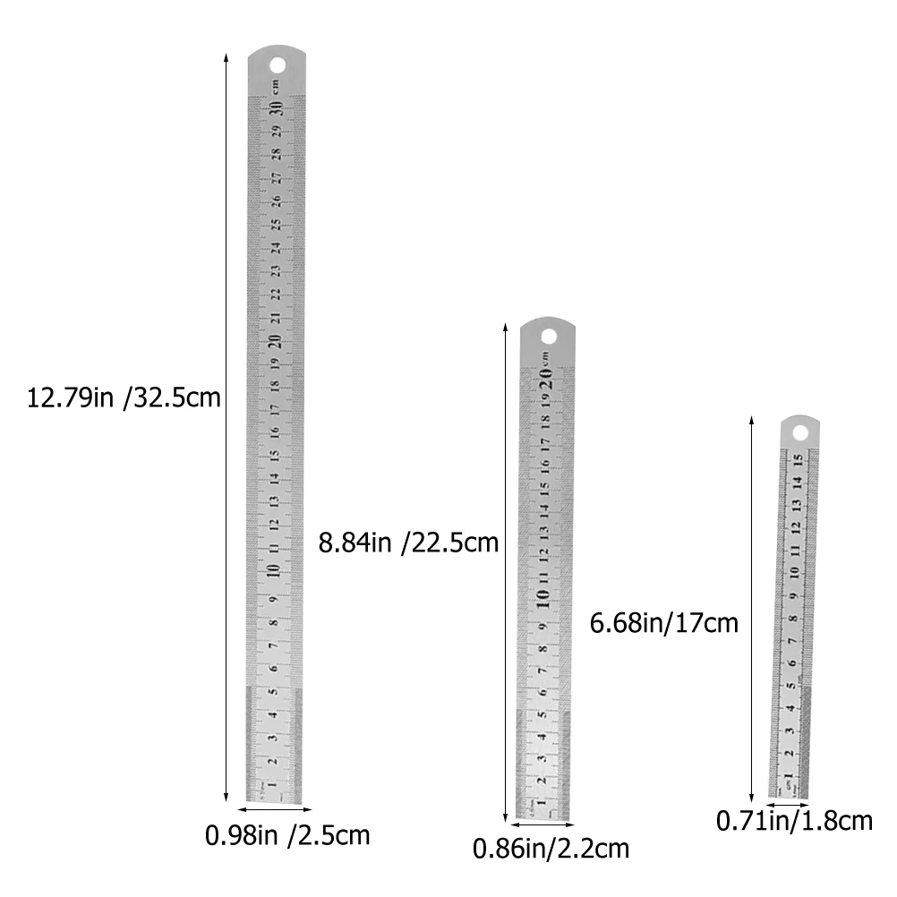 3 Pcs Double-sided Graduated Ruler for Painting Kids Rulers Office Portable Students Stainless Steel Measuring Metal