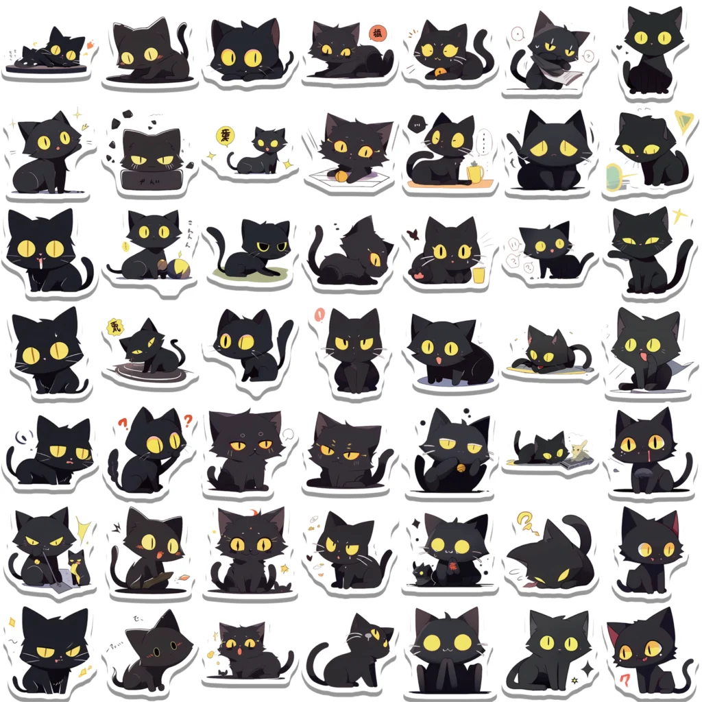 50/100PCS Cartoon Black Cat Stickers Scrapbook Phone Guitar Laptop Luggage Cool Waterproof Sticker Children Classic Toy