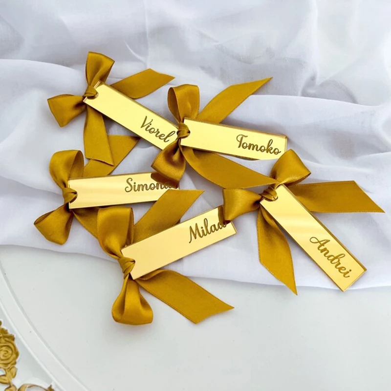 Custom Gold Mirror Laser Cut Luxury Acrylic Wedding Place Cards Names Tags For Table Banquet Event Decor