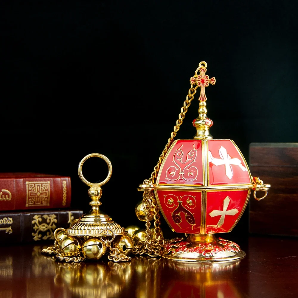 New Orthodox Thurible with Bells Orthodox Church Swingable Censer for Religious Rituals Prayer Service Mass Church Thurible Gift