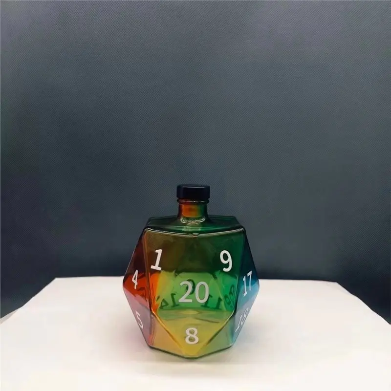 ALIM-Glass Decanter In D20 Die Shape-A Rainbow For Whiskey Bottle, Polyhedral Design Suitable For Whiskey And Spirits