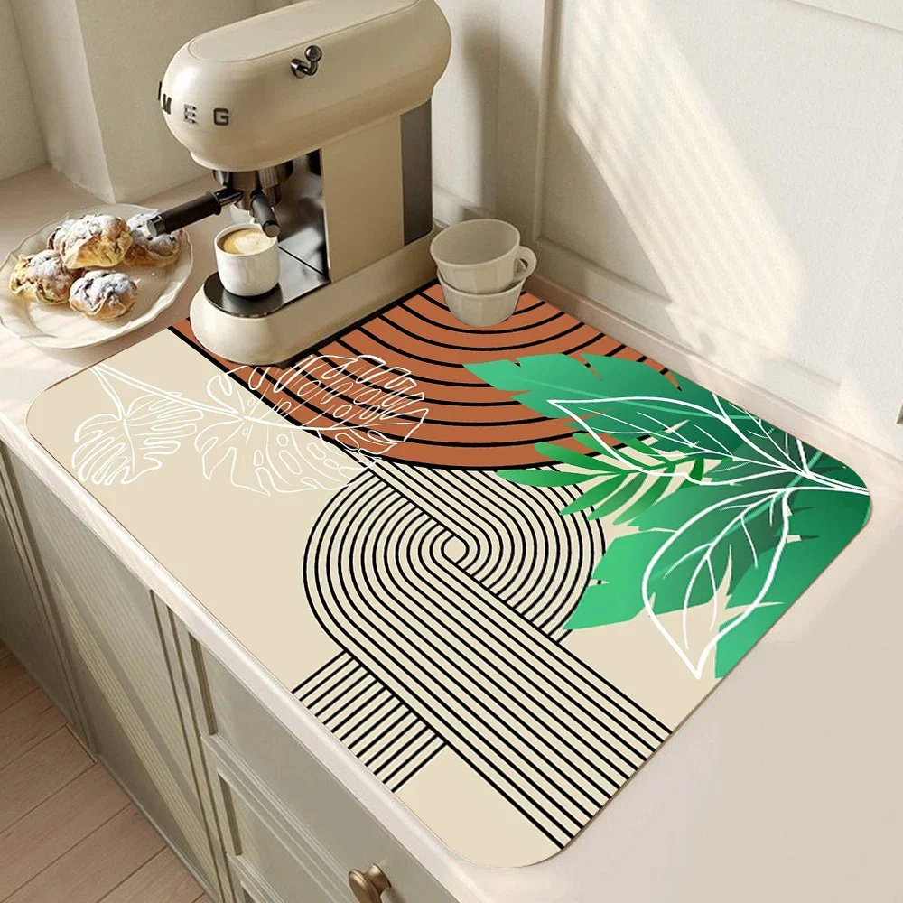 Drying Mat Modern Simple Floral Tableware Drying Carpet Kitchen Dish Bar Draining Mat Water Cup Dining Table No Wash