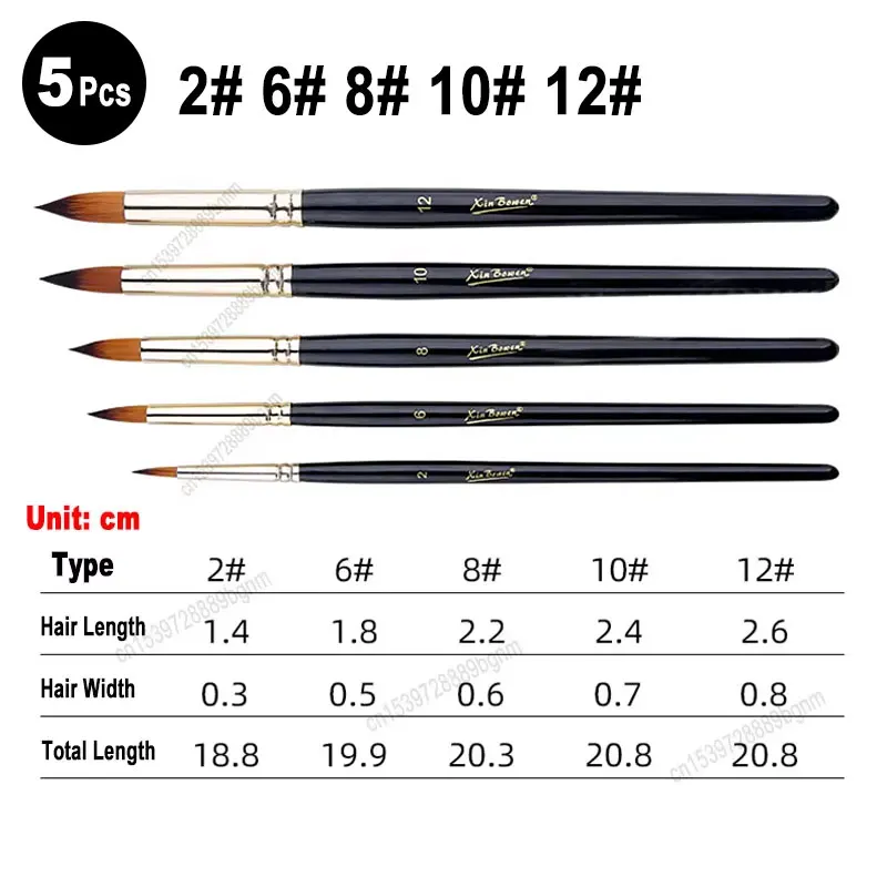 5Pcs Set Nylon Hair Art Painting Brush 2# 6# 8# 10# 12# Fine Line Different Tip For Artist Oil Acrylic Watercolor Drawing