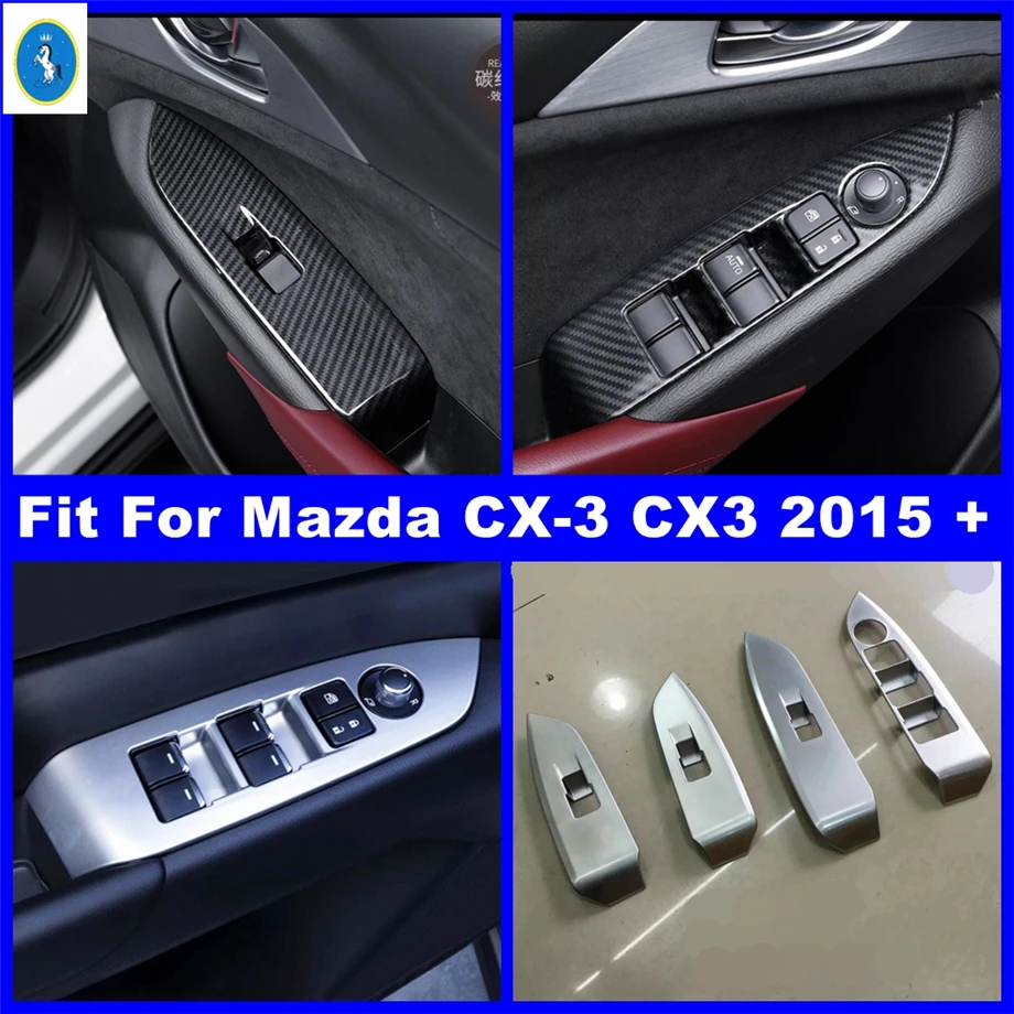 

Matte / Carbon Fiber Look Car Door Handle Window Lift Switch Button Panel Cover Trim Accessories For Mazda CX-3 CX3 2015 - 2021