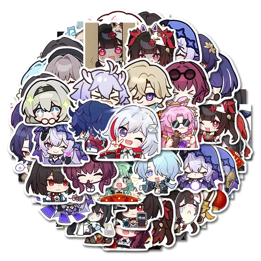 10/62Pcs Game Honkai: Star Rail Sticker Cute Character Q-version Avatar Sparkle March 7th Decoration DIY Water Cup Helmet Luggag