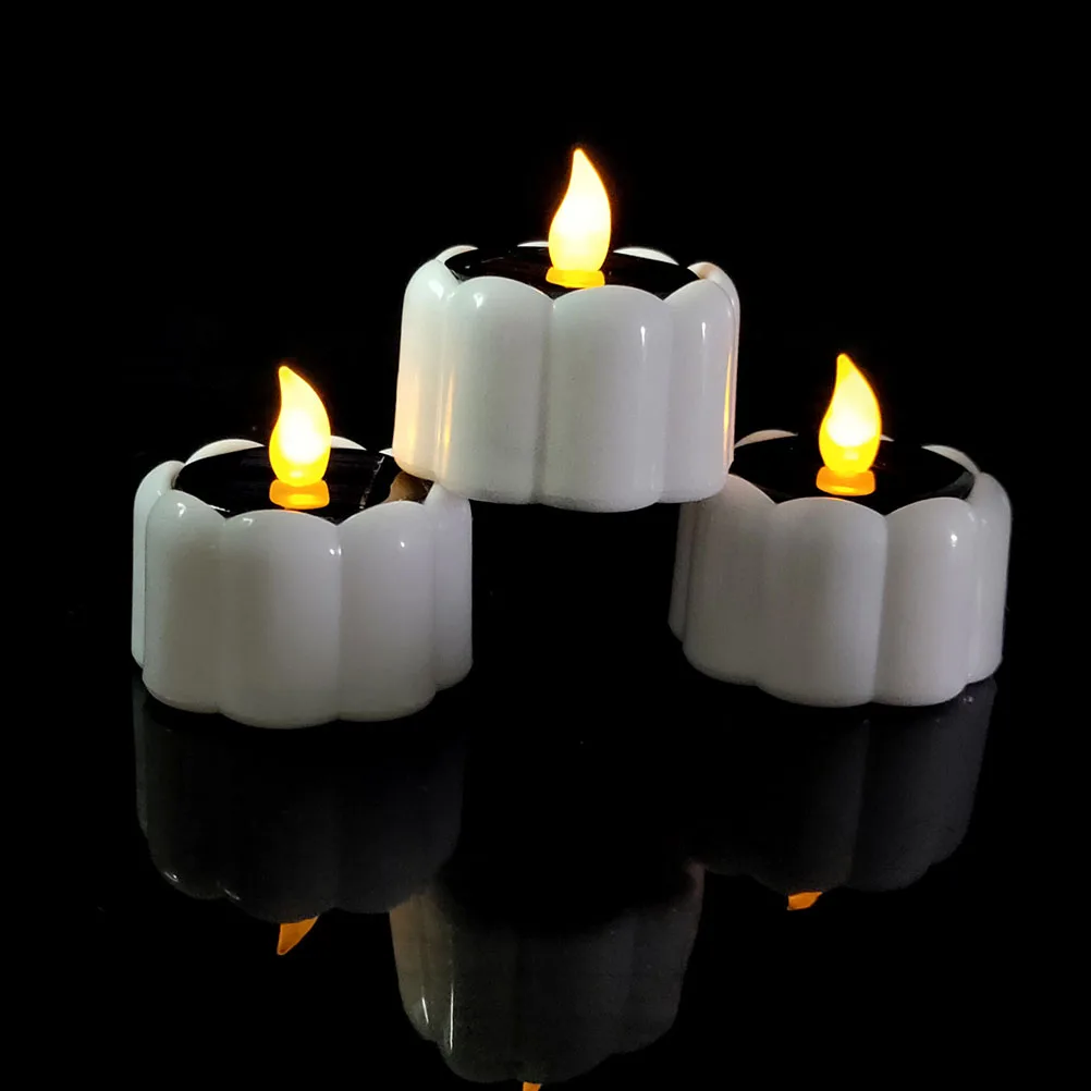 

6 Pcs Outdoor Candles for Garden Waterproof Light Wedding Decor Solar Tealight White Lights