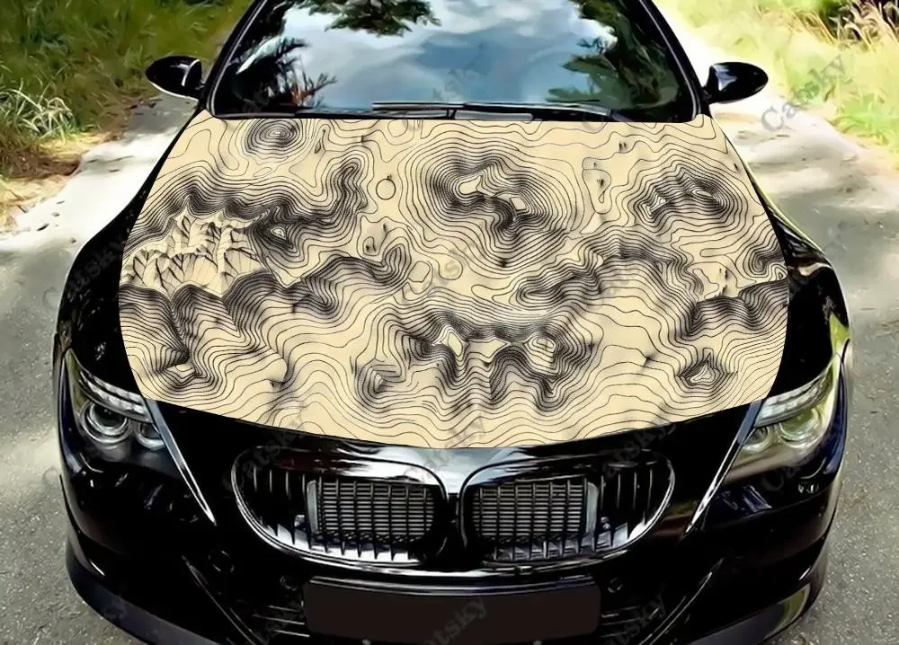 Abstract Topographic Art Car Hood Decal Stickers Wrap Vinyl Film Engine Cover Decals Sticker Car Hood Protective Film