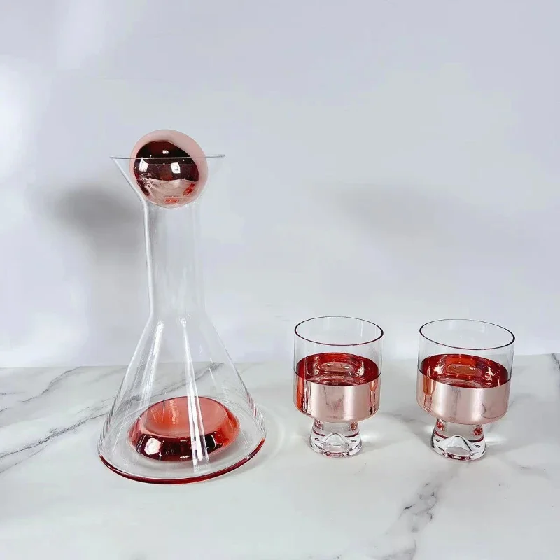 Modern simple European crystal smoke gray gold wine set wine glass ornament