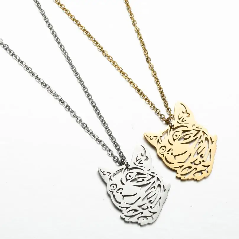 Retro Fashion Hollow Cat Pendants Necklace for Men Silver Color Origami Animal Stainless Steel Necklace Jewelry Birthday Gift ﻿