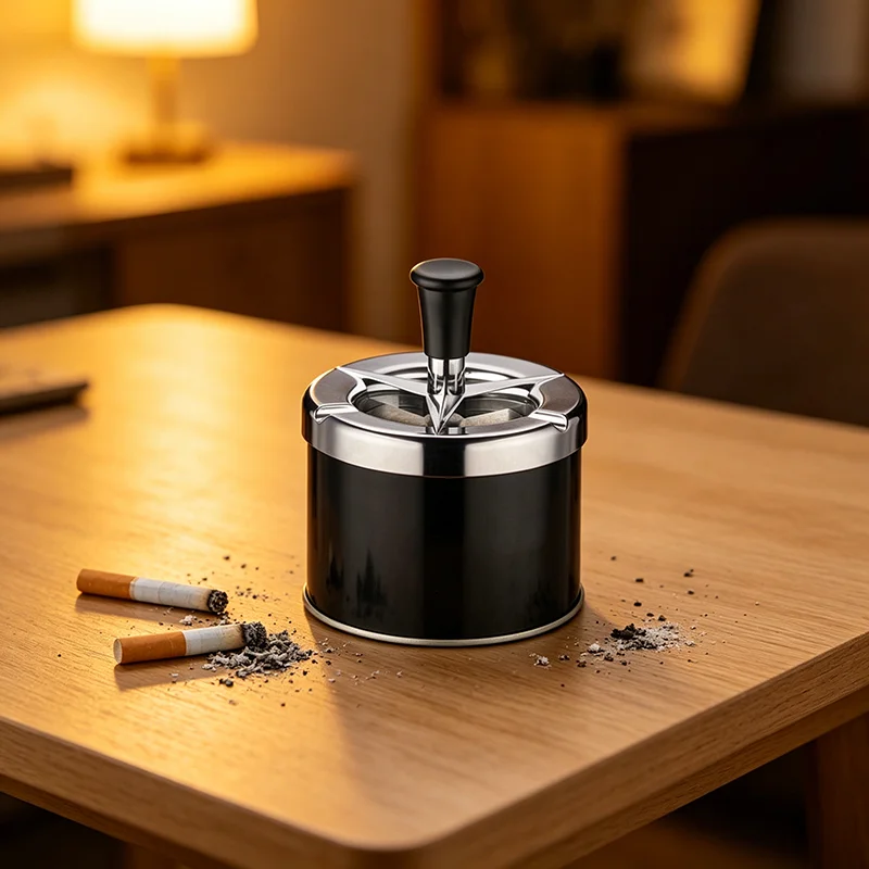 Spinning Windproof Self-Cleaning Ashtray Metal Desktop Ashtray Push Down Ashtray with Lid for Cigarette Smoking for Home
