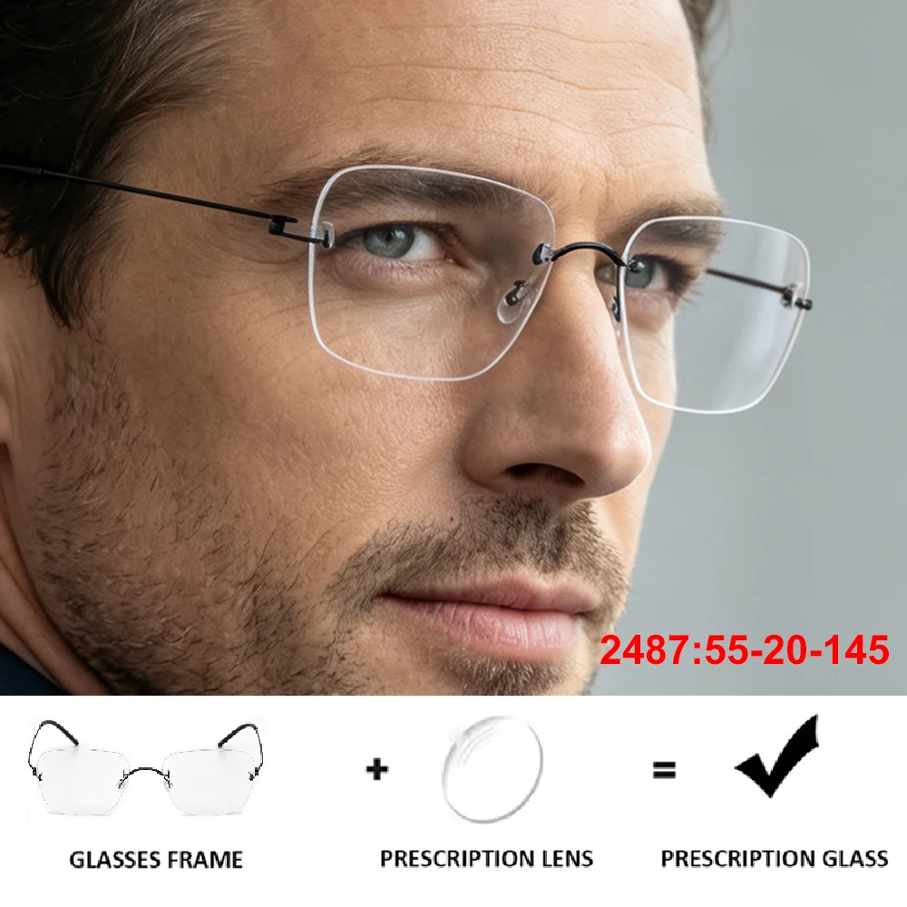 Denmark Men Business 2487 Rimless Prescription Glasses Frame 4g Ultralight Screwless Eyeglasses Wire Frameless Optical Spectacle