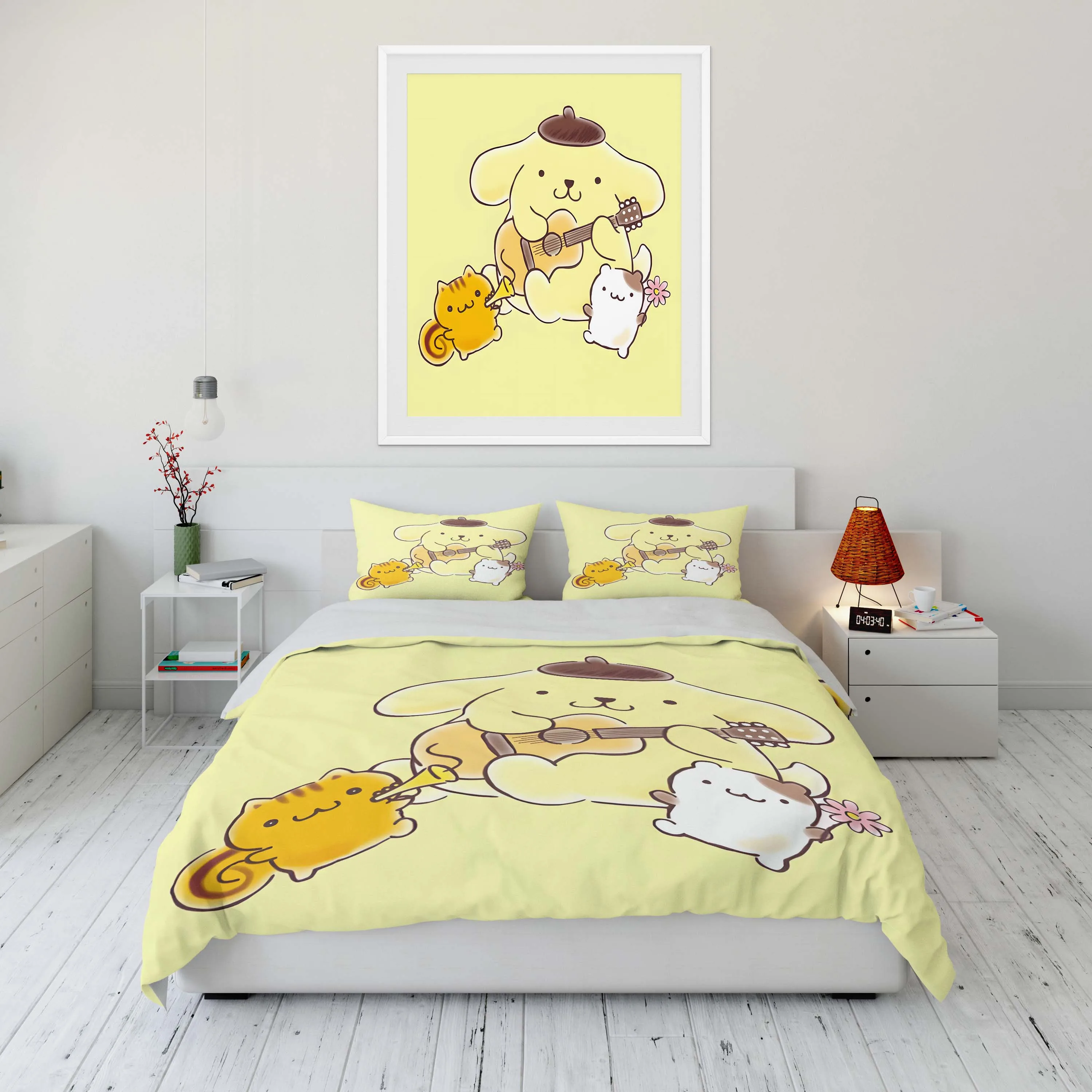 Imagem -05 - Sanrio Pom Pom Purin Impresso Bedding Conjunto para Adulto Microfibra Bed Cover Cartoon Fronha Duvet Quarto 10 Tamanhos