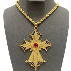 80cm Twisted Chain Ethiopian Cross Pendant  for Women Men African Wedding Party Gold Color Ethiopian Eritrea Jewelry Gift