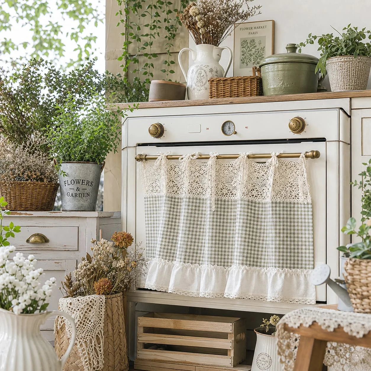 1PC Retro Light Coffee Lattice Lace Short Curtain for Kitchen, Oven Curtain, Study, Coffee Home Decor