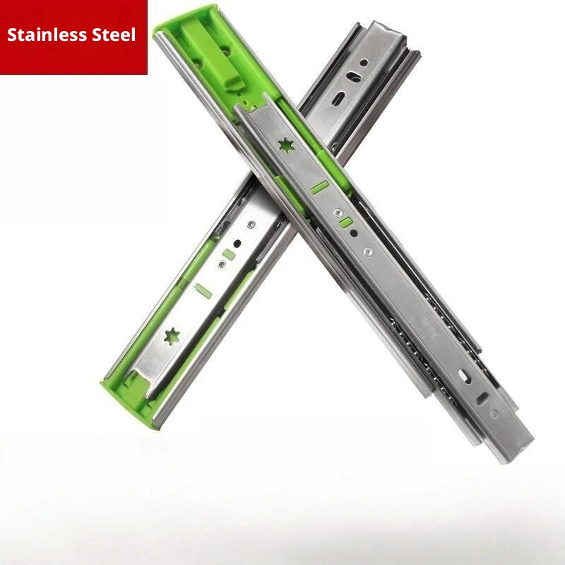 Metal Buffer Mute Drawer Slides, 2Pcs 12-20 Inch 45mm Track Width Three-Section Rail Sliding Furniture Hardware Fittings