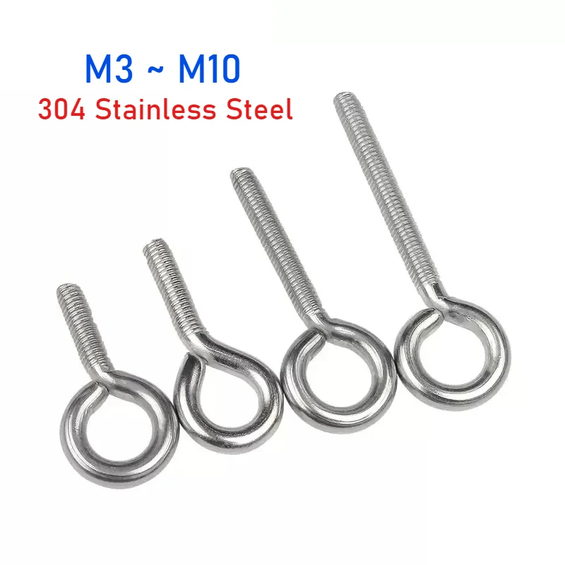 M3 M4 M5 M6 M8 M10 304 Stainless Steel Sheep Eye Screw Ring Hook Hanging Ring Bolt Length 8mm~100mm