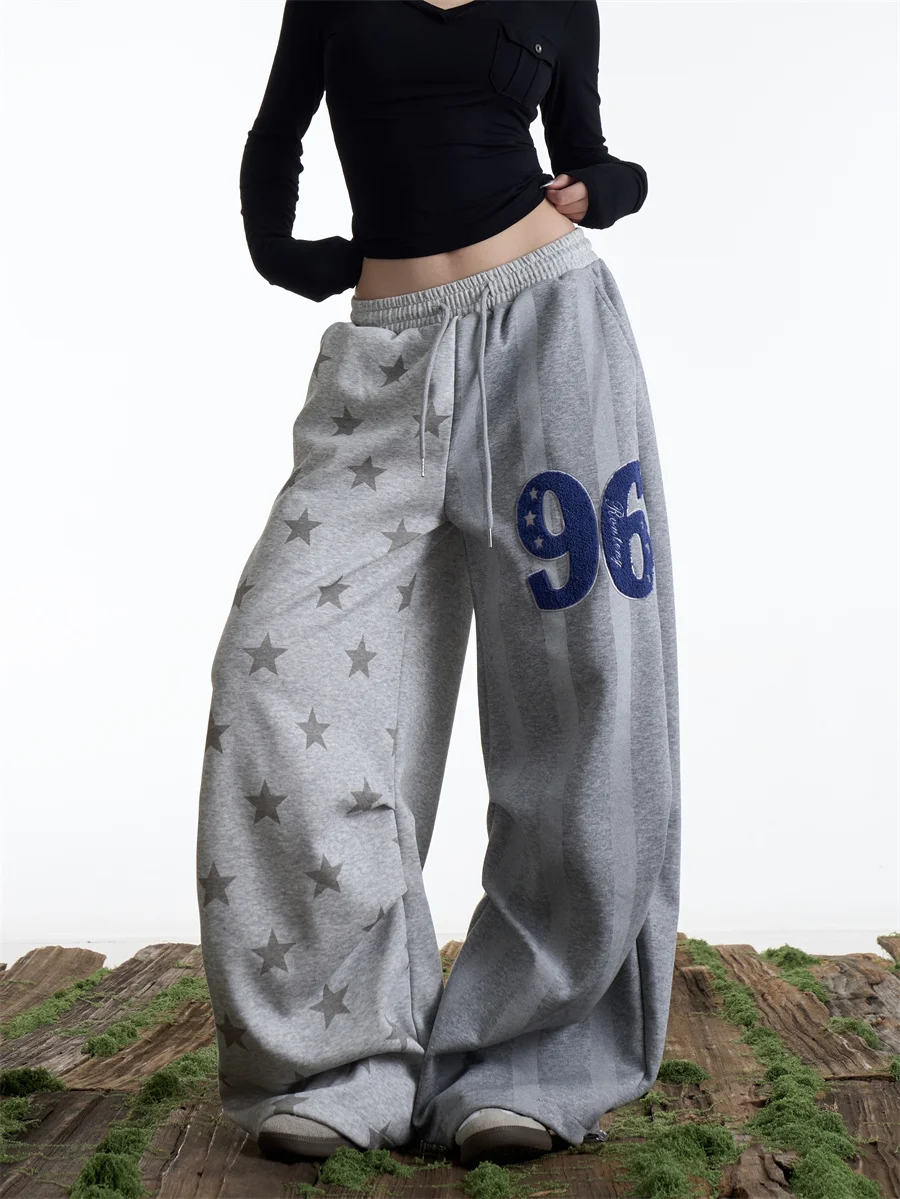 

Ретро-американские свободные брюки с принтом звезд, широкие штанины, женские, на эластичной талии, повседневные, универсальные, длинные брюки ONLPP, женские повседневные брюки